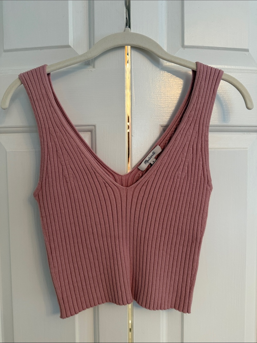 Madewell Ribbed V-Neck Crop Knit Tank in Mauve